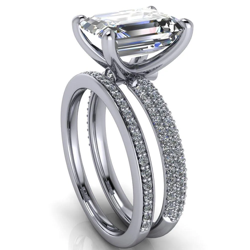 Moreaux Emerald Center Stone 4 Prong Half-Round Shank Engagement Ring