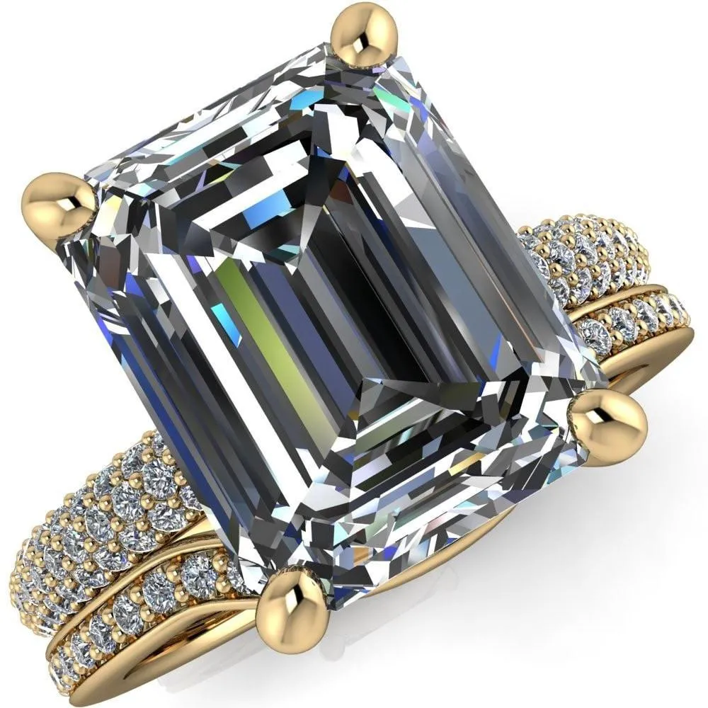 Moreaux Emerald Center Stone 4 Prong Half-Round Shank Engagement Ring
