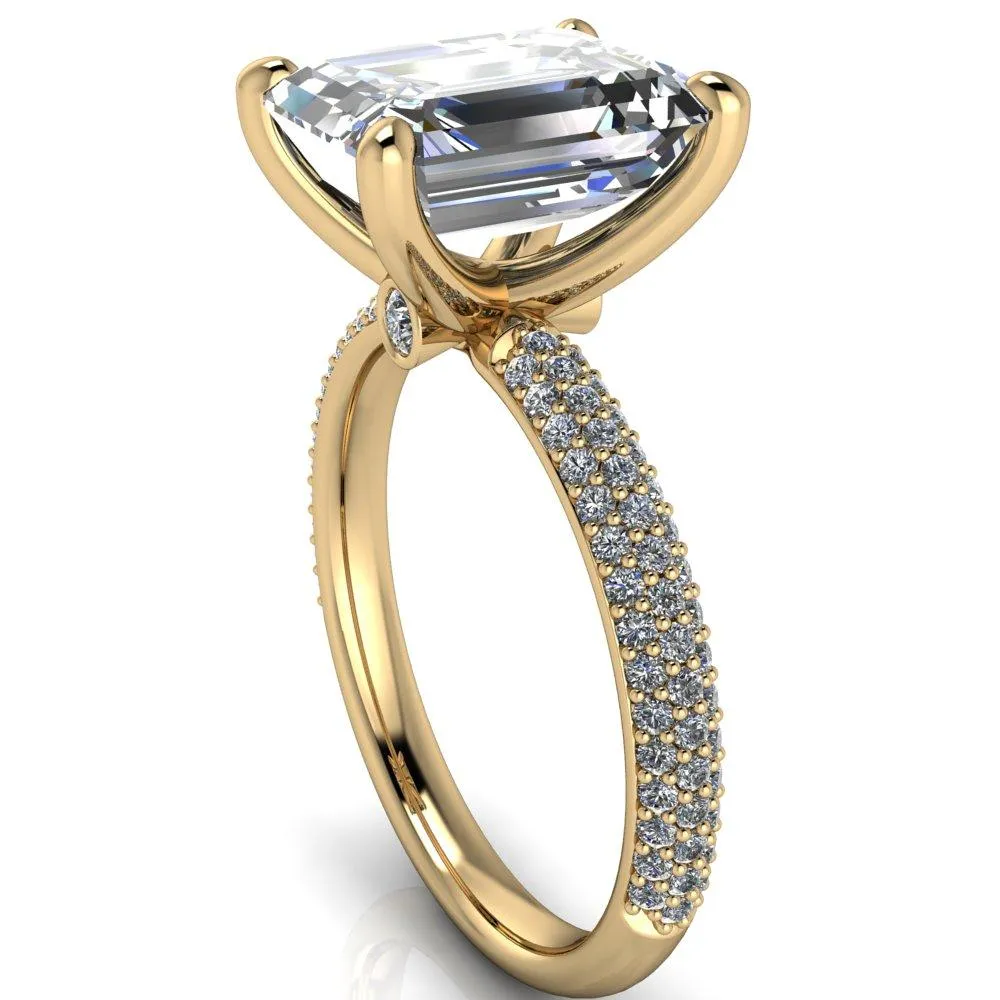 Moreaux Emerald Center Stone 4 Prong Half-Round Shank Engagement Ring