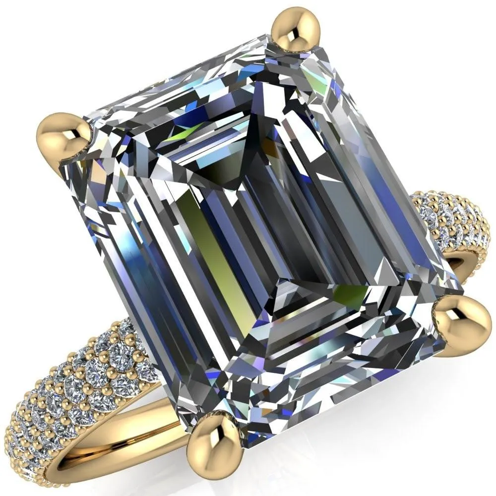 Moreaux Emerald Center Stone 4 Prong Half-Round Shank Engagement Ring