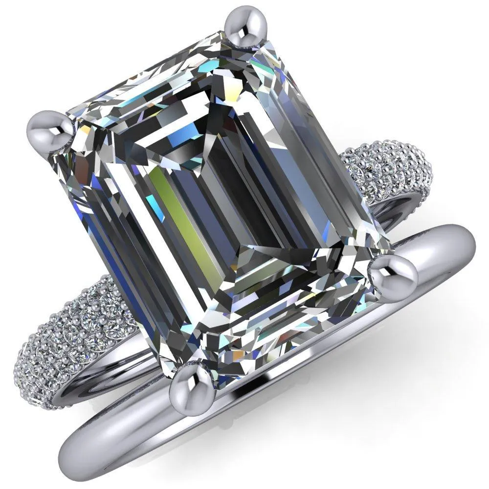 Moreaux Emerald Center Stone 4 Prong Half-Round Shank Engagement Ring