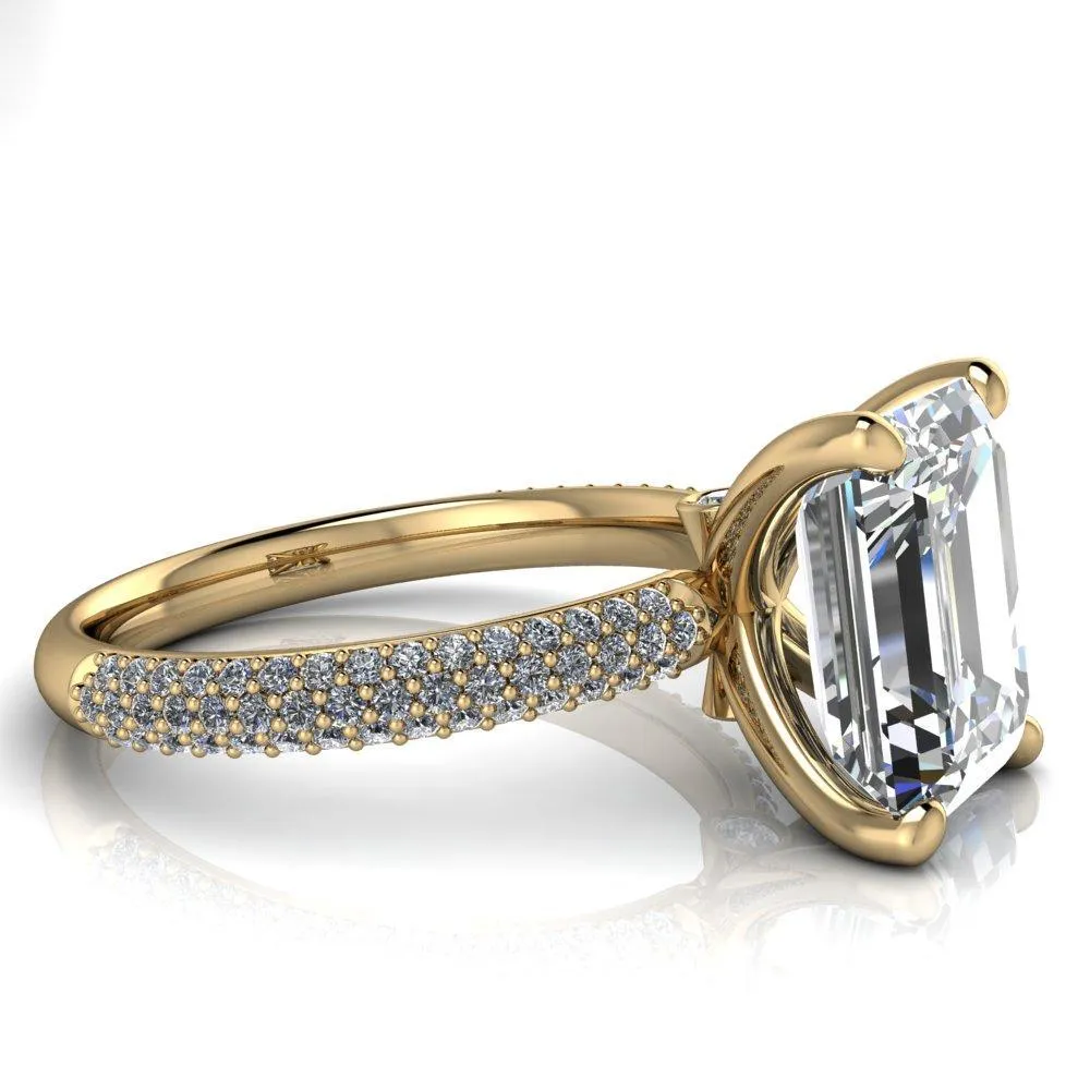 Moreaux Emerald Center Stone 4 Prong Half-Round Shank Engagement Ring
