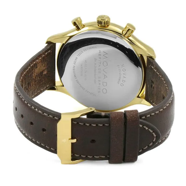 Movado Heritage Brown Leather Parchment Dial Quartz Watch for Gents - 3650007