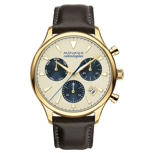 Movado Heritage Brown Leather Parchment Dial Quartz Watch for Gents - 3650007