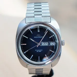 MOVADO Kingmatic HS 360 Watch Sub-Sea Day/Date Cushion Case Blue Dial Original Bracelet Wristwatch