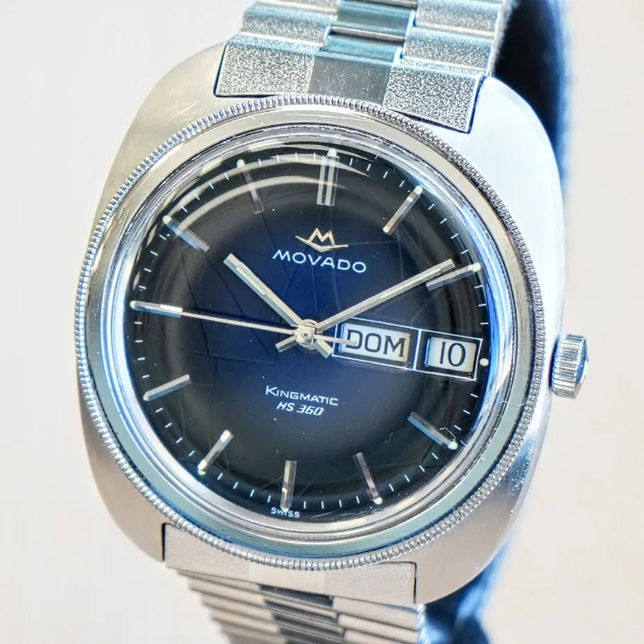MOVADO Kingmatic HS 360 Watch Sub-Sea Day/Date Cushion Case Blue Dial Original Bracelet Wristwatch