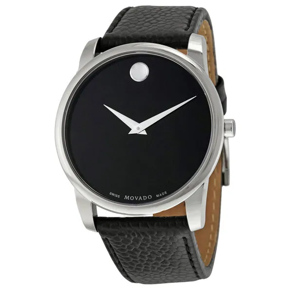 Movado Museum Black Leather Black Dial Quartz Watch for Gents - 607012