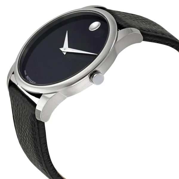 Movado Museum Black Leather Black Dial Quartz Watch for Gents - 607012