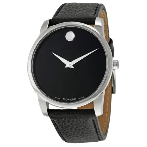 Movado Museum Black Leather Black Dial Quartz Watch for Gents - 607012