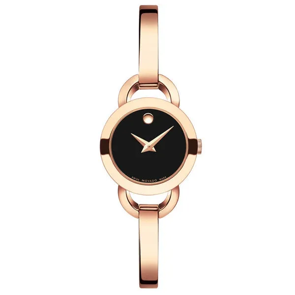 Movado Rondiro Rose Stainless Steel Black Dial Quartz Watch for Ladies - 607065