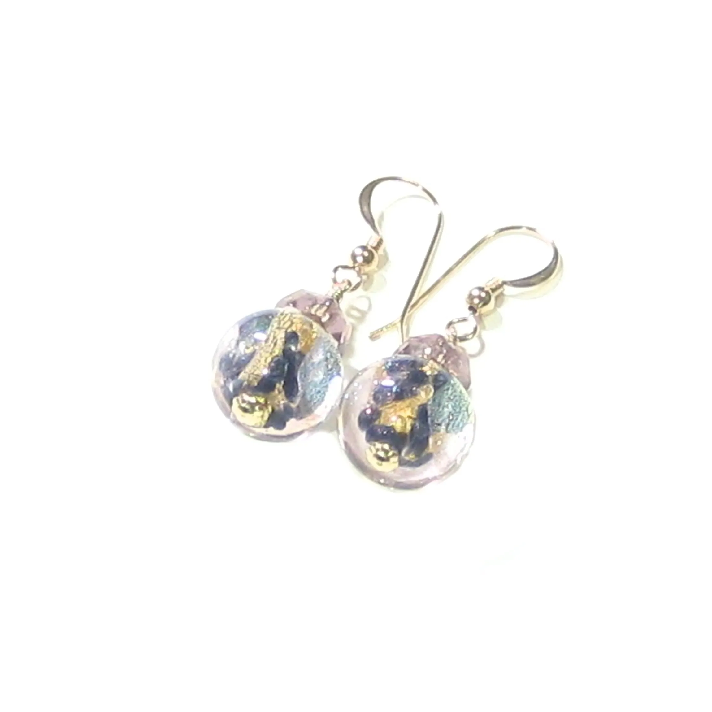 Murano Glass Sparkling Dichroic Gold Earrings, Murano Glass Jewelry