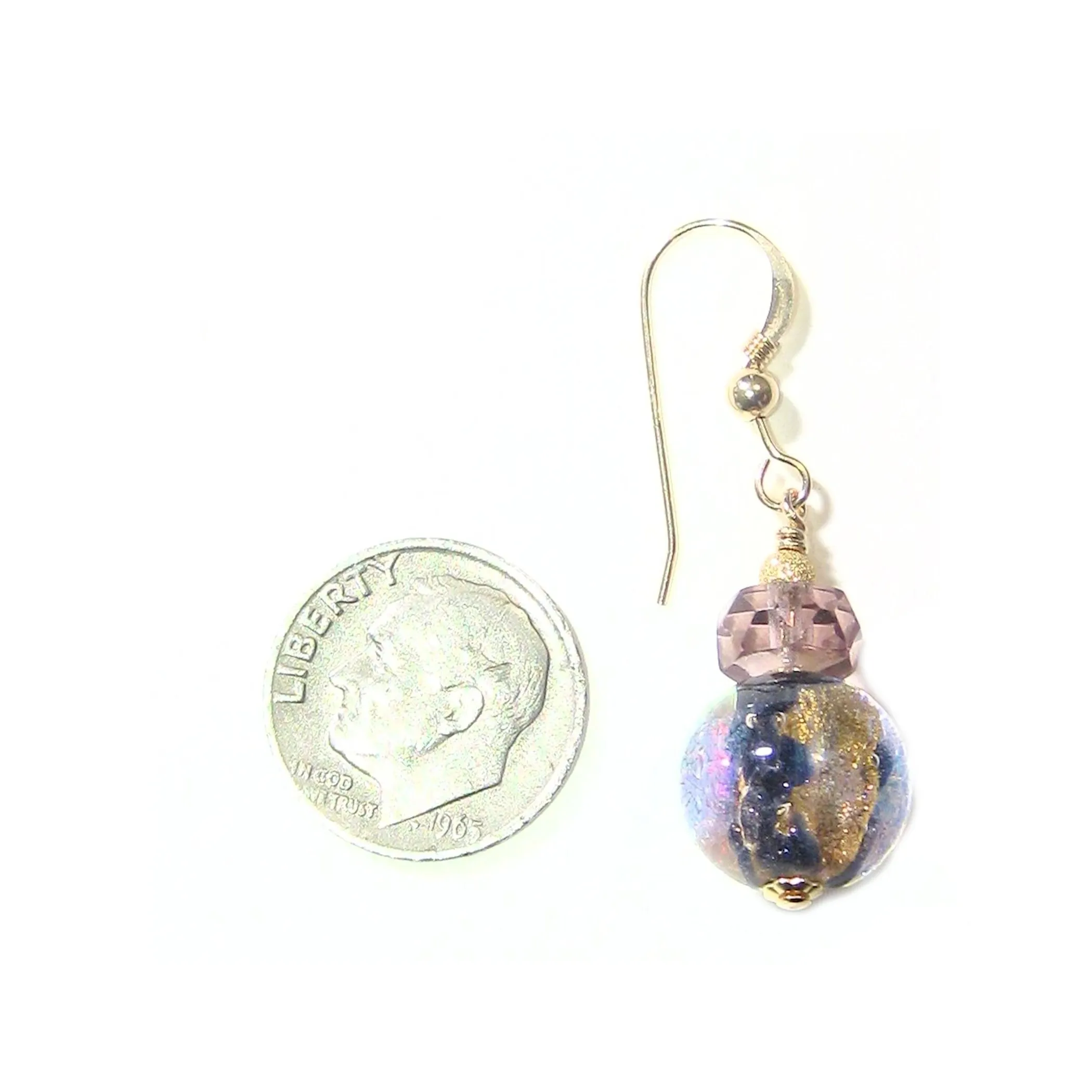 Murano Glass Sparkling Dichroic Gold Earrings, Murano Glass Jewelry