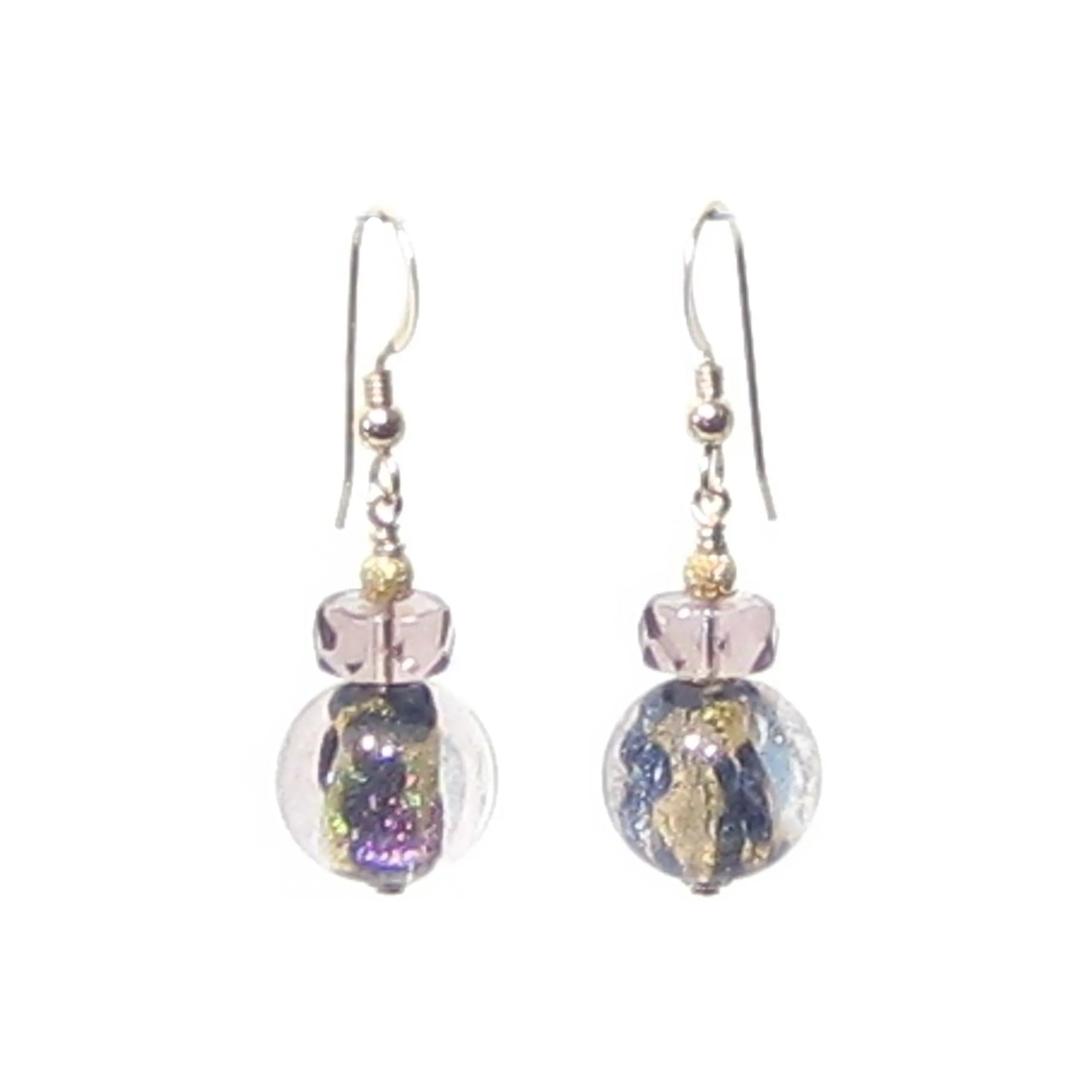 Murano Glass Sparkling Dichroic Gold Earrings, Murano Glass Jewelry