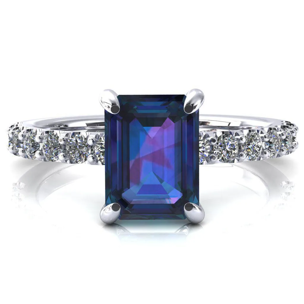 Mylene Emerald Alexandrite 4 Prong Sculptural Half Eternity Diamond Engagement Ring