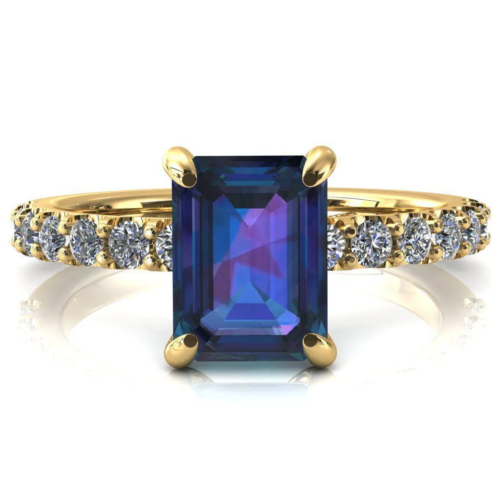 Mylene Emerald Alexandrite 4 Prong Sculptural Half Eternity Diamond Engagement Ring
