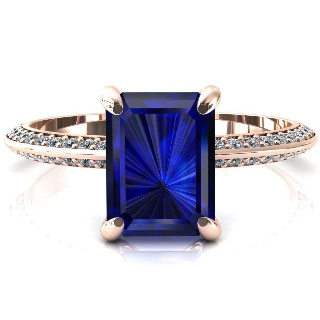 Nancy Emerald Blue Sapphire 4 Prong 1/2 Eternity Diamond Knife Shank Accent Engagement Ring