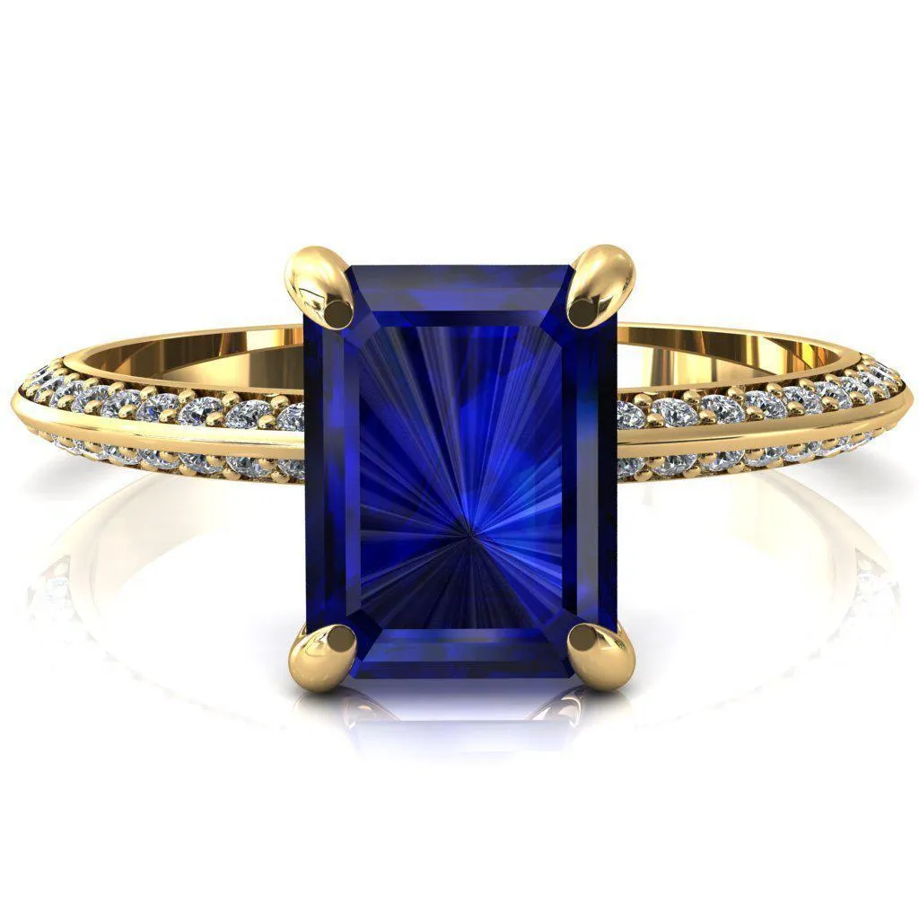 Nancy Emerald Blue Sapphire 4 Prong 1/2 Eternity Diamond Knife Shank Accent Engagement Ring