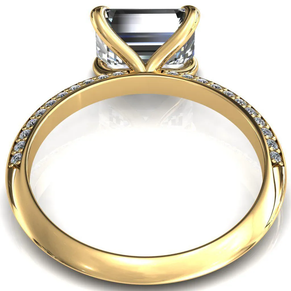 Nancy Emerald Center Stone East-West 4 Prong 1/2 Eternity Diamond Knife Shank Accent Engagement Ring