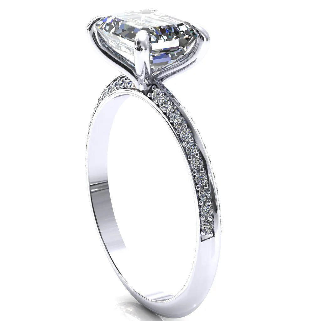 Nancy Emerald Center Stone East-West 4 Prong 1/2 Eternity Diamond Knife Shank Accent Engagement Ring
