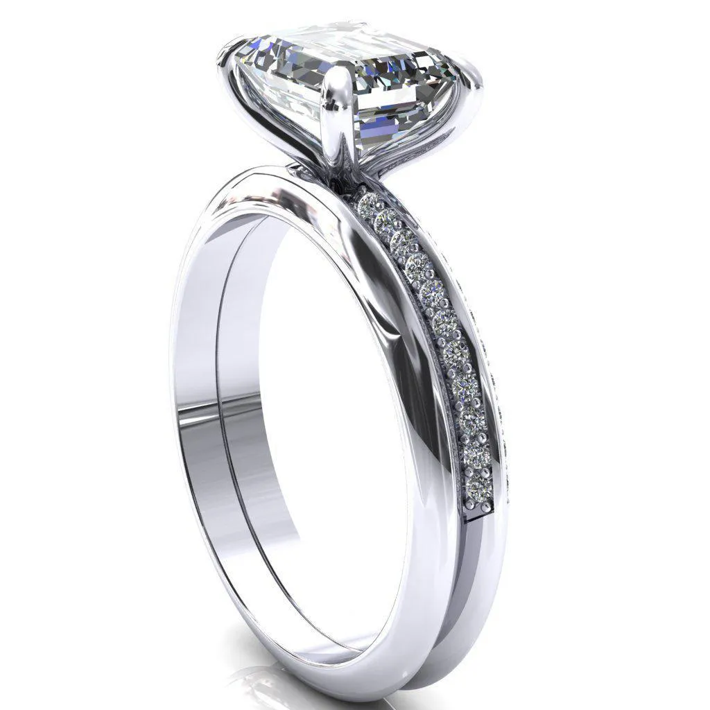 Nancy Emerald Center Stone East-West 4 Prong 1/2 Eternity Diamond Knife Shank Accent Engagement Ring