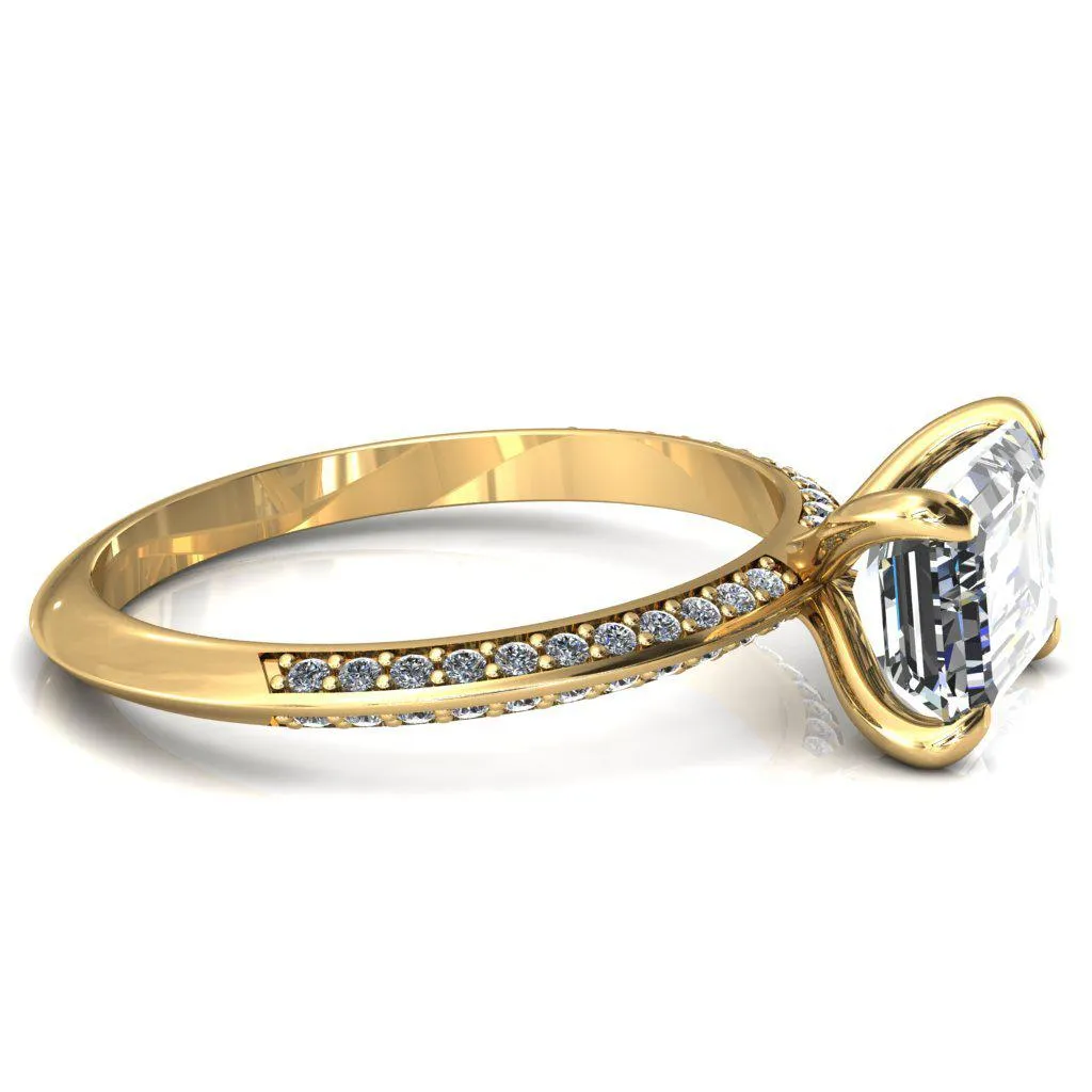 Nancy Emerald Center Stone East-West 4 Prong 1/2 Eternity Diamond Knife Shank Accent Engagement Ring