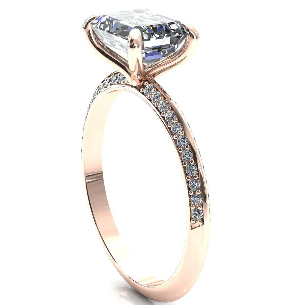 Nancy Emerald Center Stone East-West 4 Prong 1/2 Eternity Diamond Knife Shank Accent Engagement Ring
