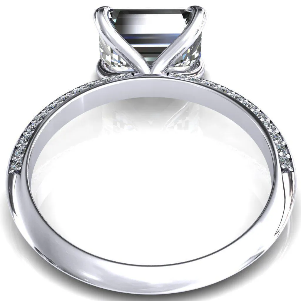 Nancy Emerald Center Stone East-West 4 Prong 1/2 Eternity Diamond Knife Shank Accent Engagement Ring
