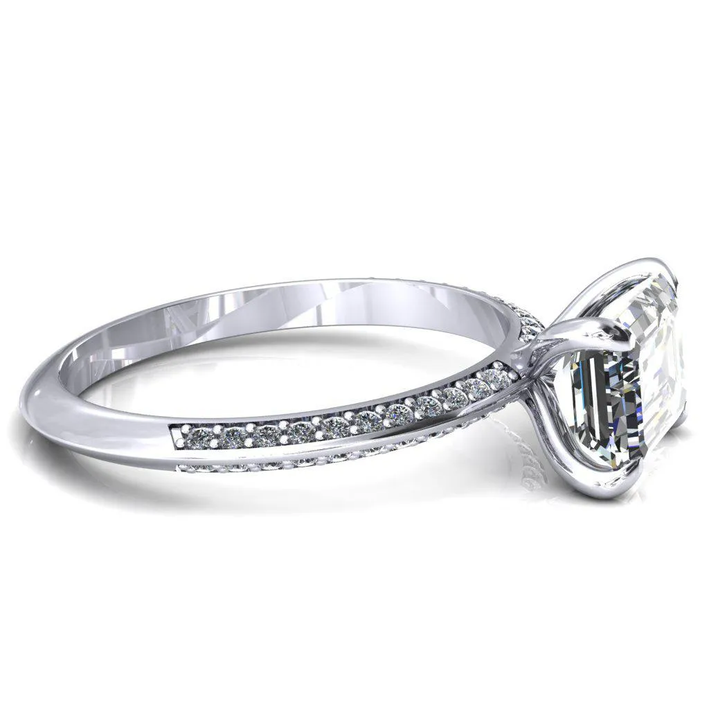 Nancy Emerald Center Stone East-West 4 Prong 1/2 Eternity Diamond Knife Shank Accent Engagement Ring