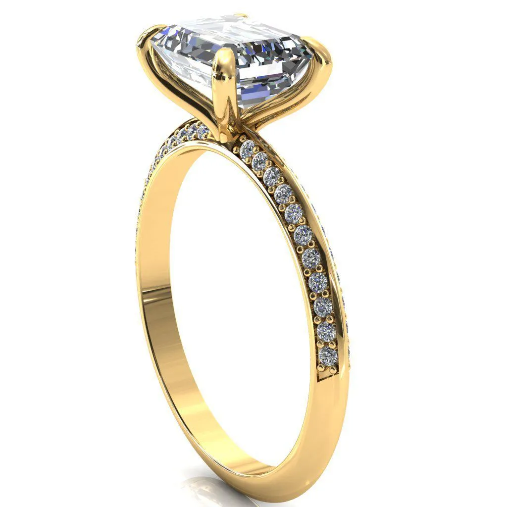 Nancy Emerald Center Stone East-West 4 Prong 1/2 Eternity Diamond Knife Shank Accent Engagement Ring