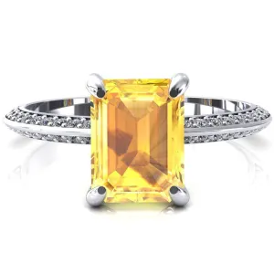 Nancy Emerald Yellow Sapphire 4 Prong 1/2 Eternity Diamond Knife Shank Accent Engagement Ring