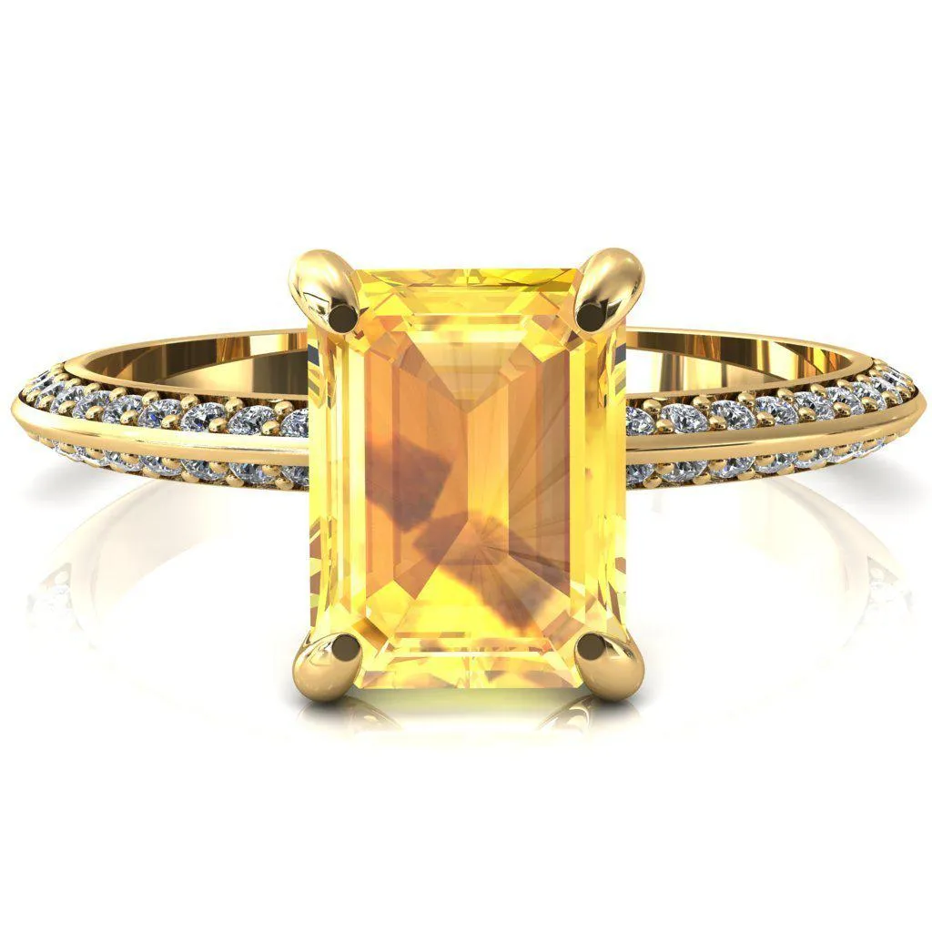 Nancy Emerald Yellow Sapphire 4 Prong 1/2 Eternity Diamond Knife Shank Accent Engagement Ring