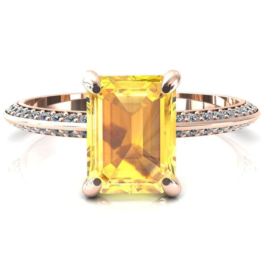 Nancy Emerald Yellow Sapphire 4 Prong 1/2 Eternity Diamond Knife Shank Accent Engagement Ring
