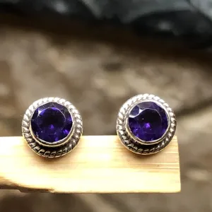 Natural 1.25ct Purple Amethyst 925 Solid Sterling Silver Earrings 7mm