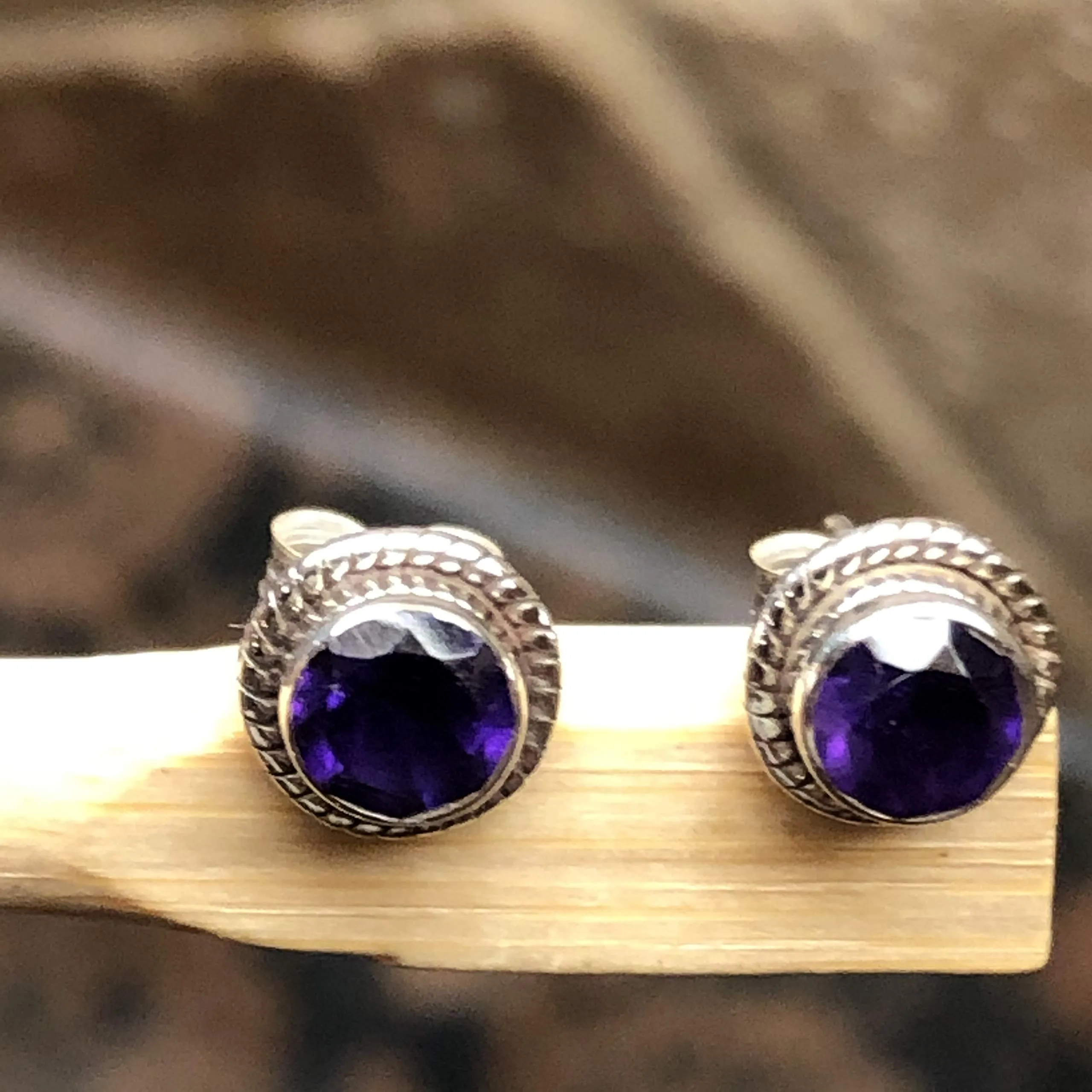 Natural 1.25ct Purple Amethyst 925 Solid Sterling Silver Earrings 7mm
