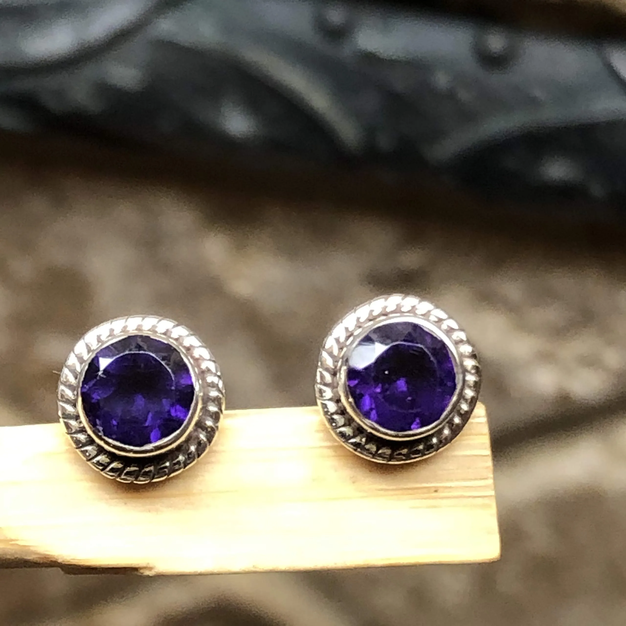 Natural 1.25ct Purple Amethyst 925 Solid Sterling Silver Earrings 7mm