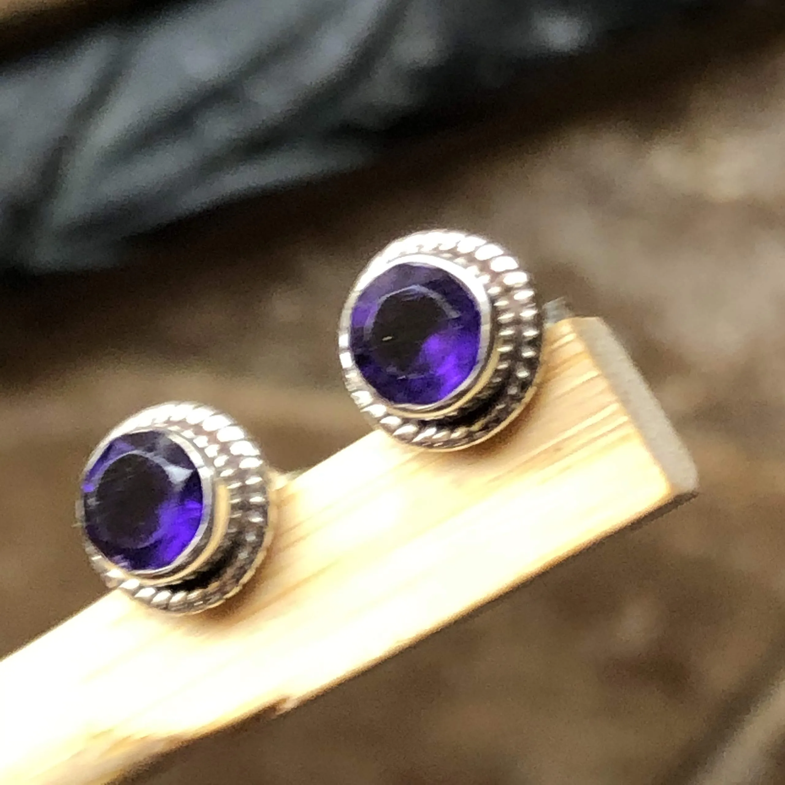 Natural 1.25ct Purple Amethyst 925 Solid Sterling Silver Earrings 7mm