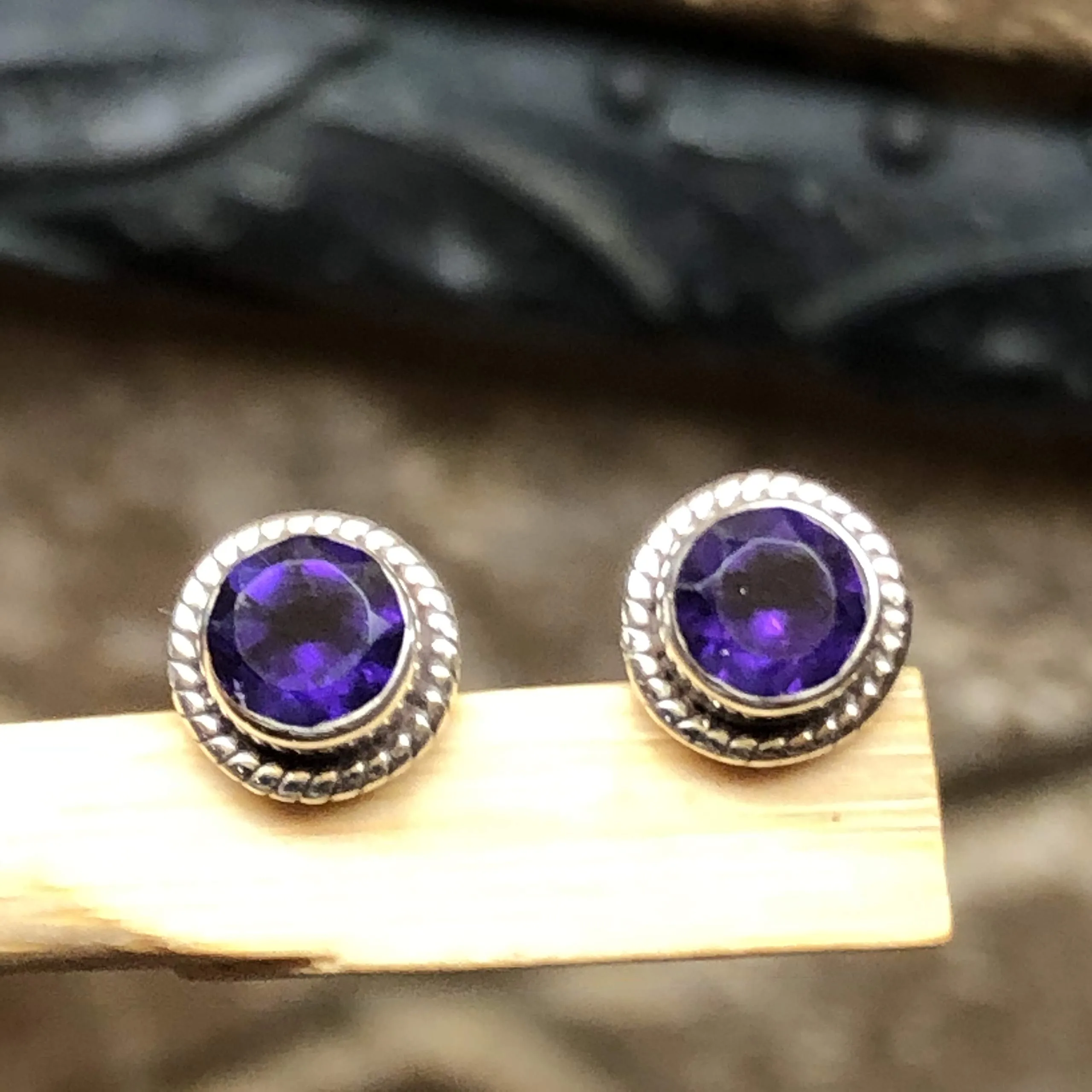Natural 1.25ct Purple Amethyst 925 Solid Sterling Silver Earrings 7mm