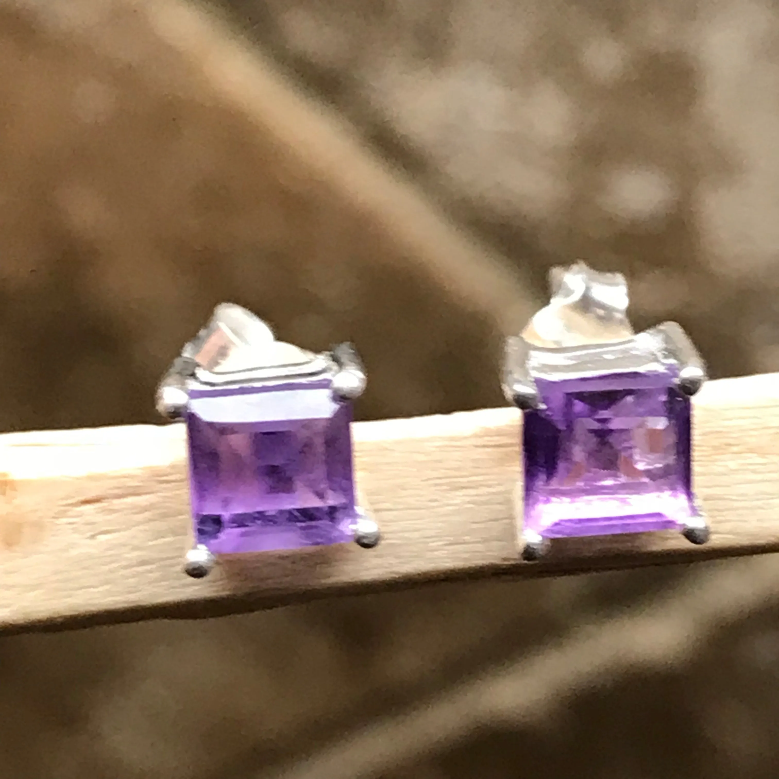 Natural 1.5ct Purple Amethyst 925 Solid Sterling Silver Earrings 5mm