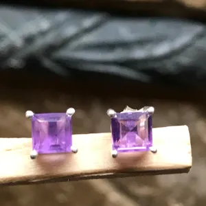 Natural 1.5ct Purple Amethyst 925 Solid Sterling Silver Earrings 5mm