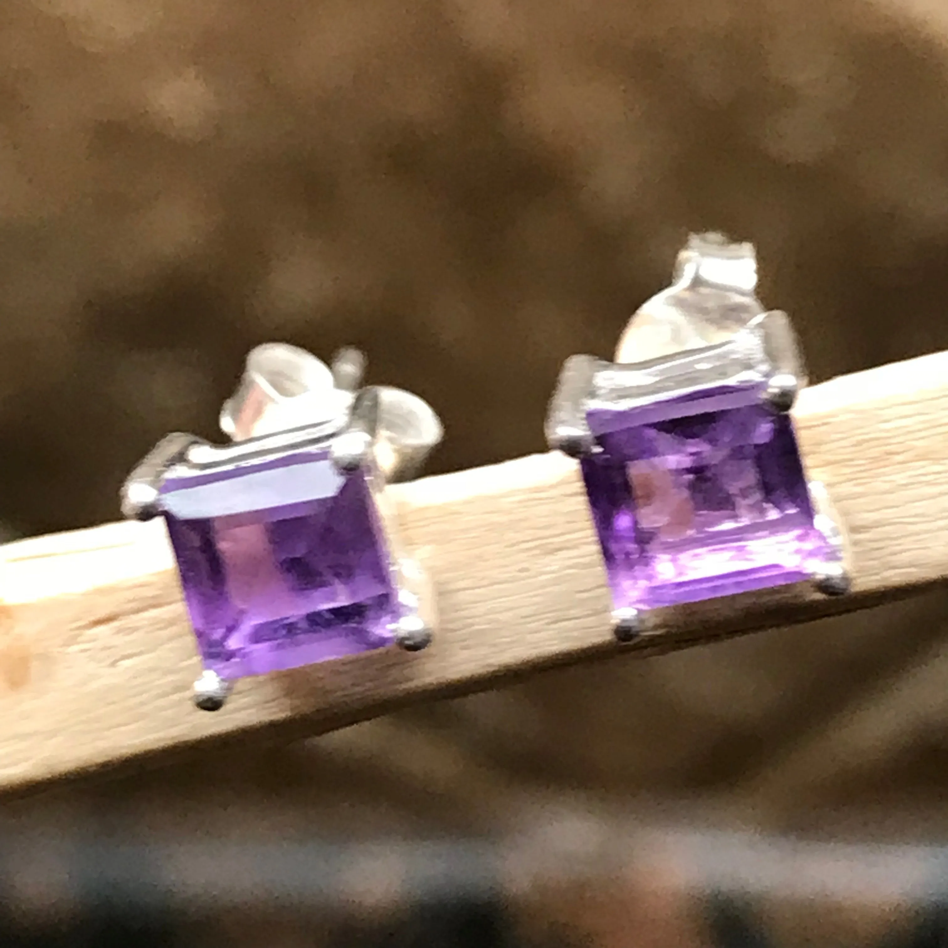 Natural 1.5ct Purple Amethyst 925 Solid Sterling Silver Earrings 5mm