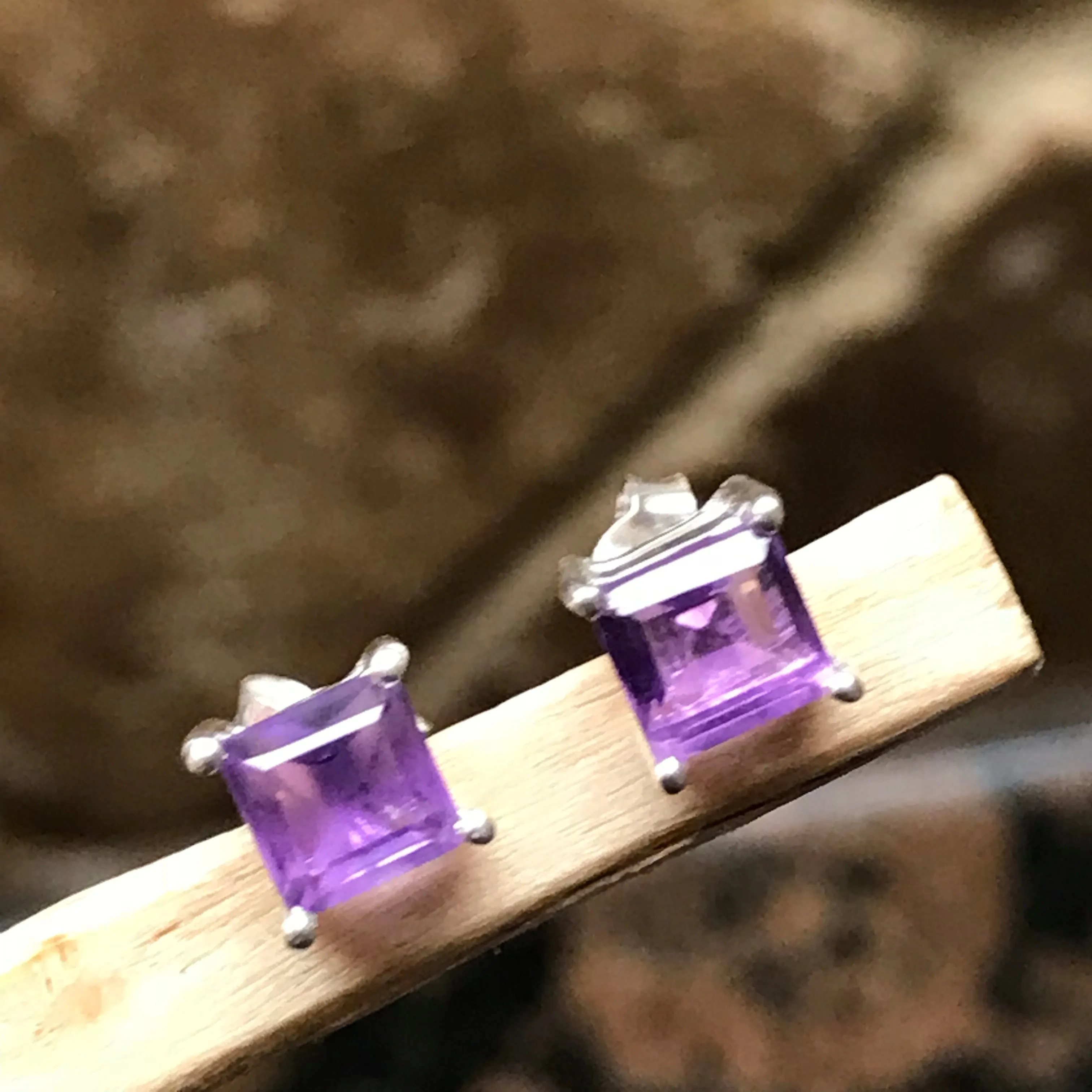 Natural 1.5ct Purple Amethyst 925 Solid Sterling Silver Earrings 5mm