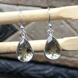 Natural 2.5ct Green Amethyst 925 Solid Sterling Silver Earrings 25mm