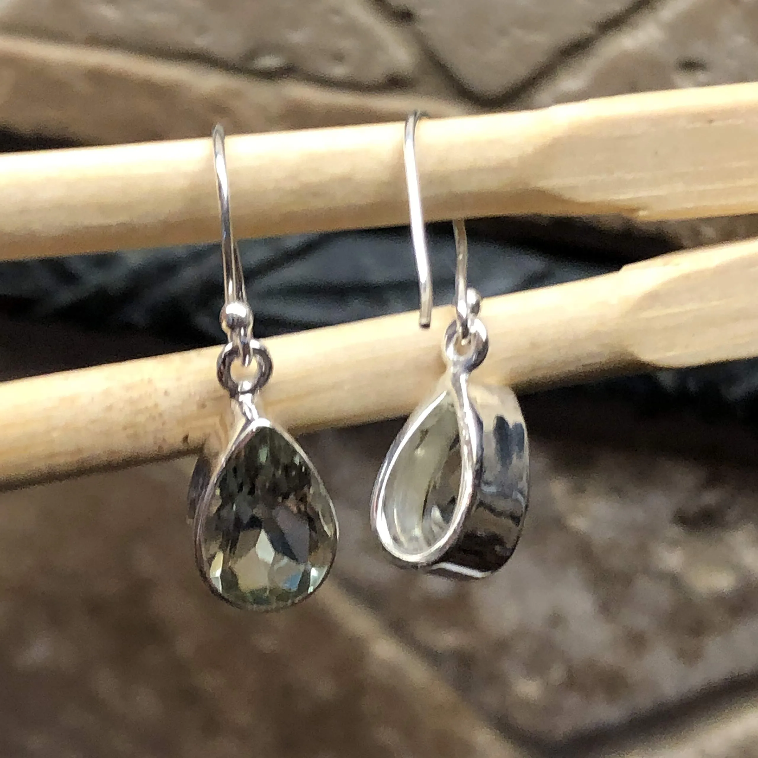 Natural 2.5ct Green Amethyst 925 Solid Sterling Silver Earrings 25mm