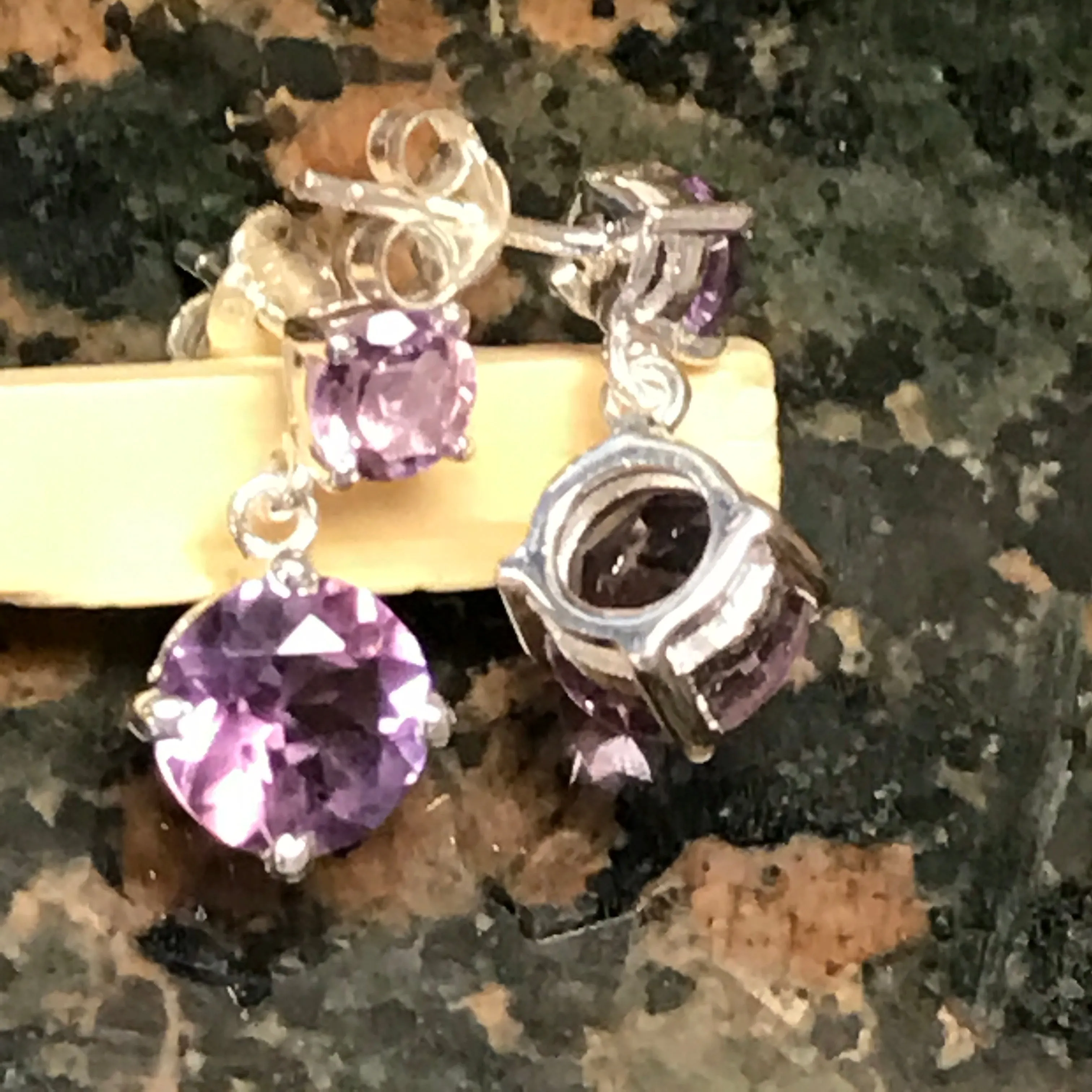 Natural 2.5ct Purple Amethyst 925 Solid Sterling Silver Earrings 16mm