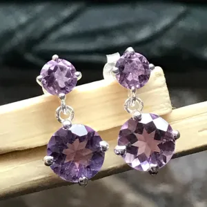 Natural 2.5ct Purple Amethyst 925 Solid Sterling Silver Earrings 16mm