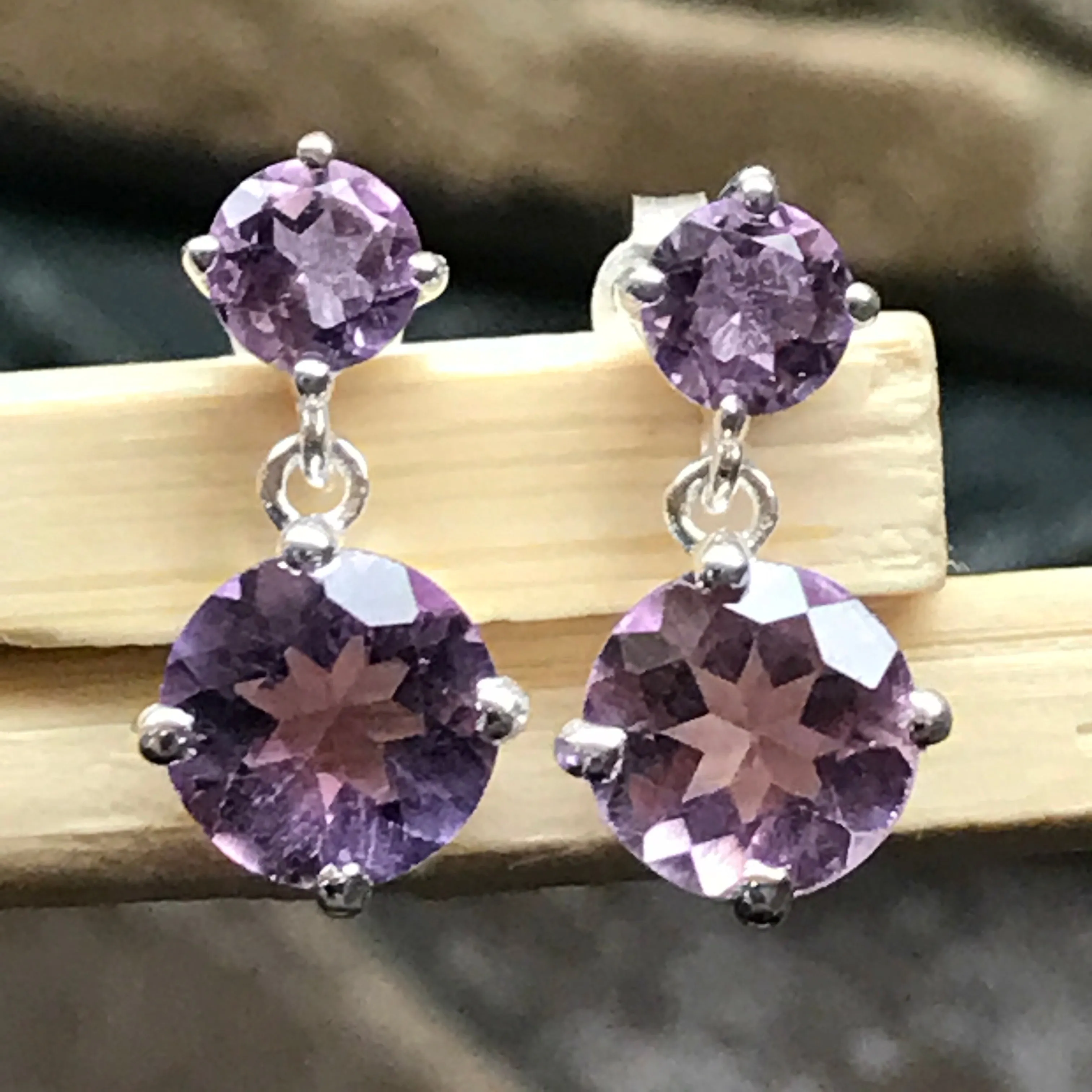 Natural 2.5ct Purple Amethyst 925 Solid Sterling Silver Earrings 16mm