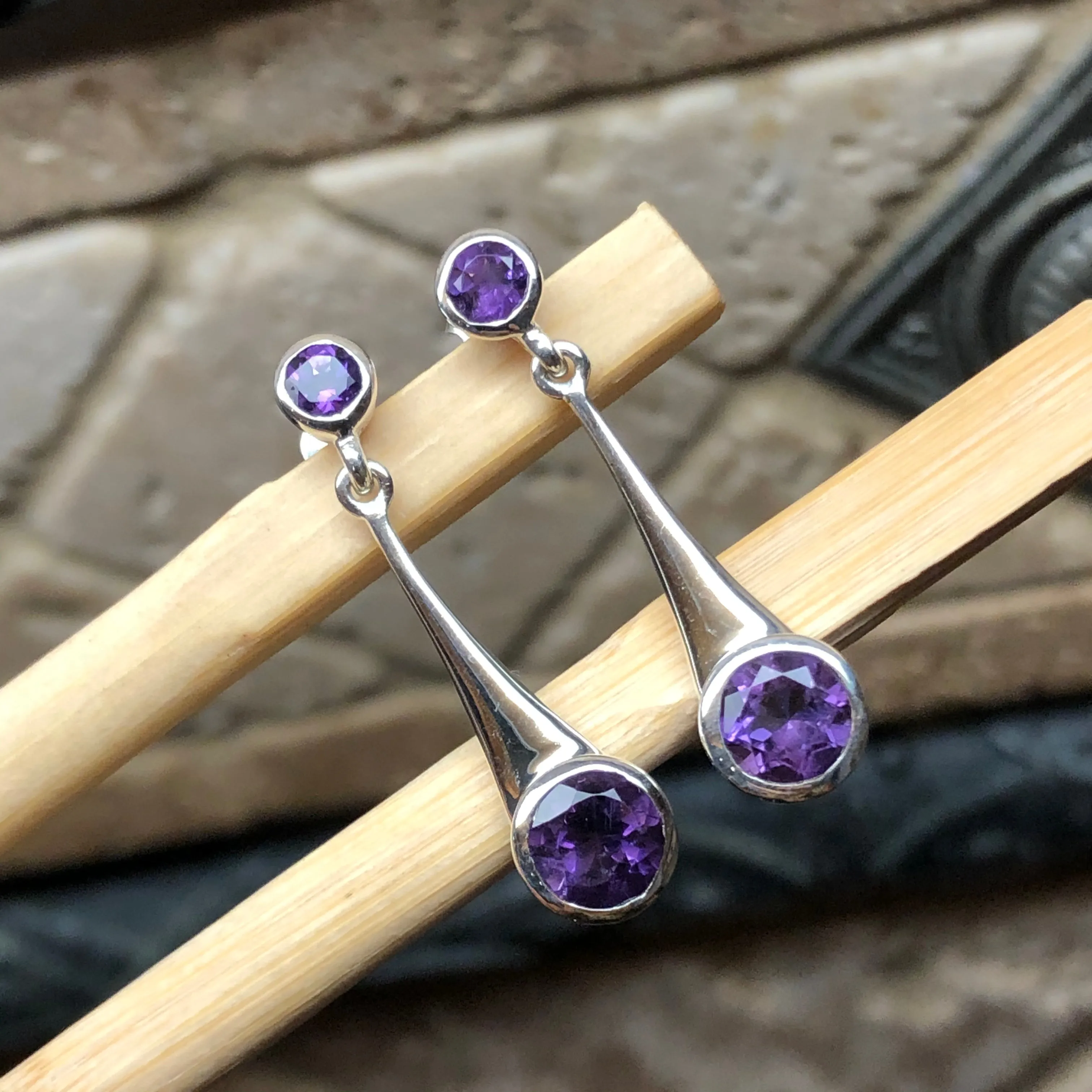 Natural 2ct Amethyst 925 Sterling Silver Earrings 28mm