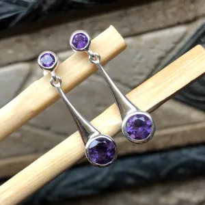 Natural 2ct Amethyst 925 Sterling Silver Earrings 28mm