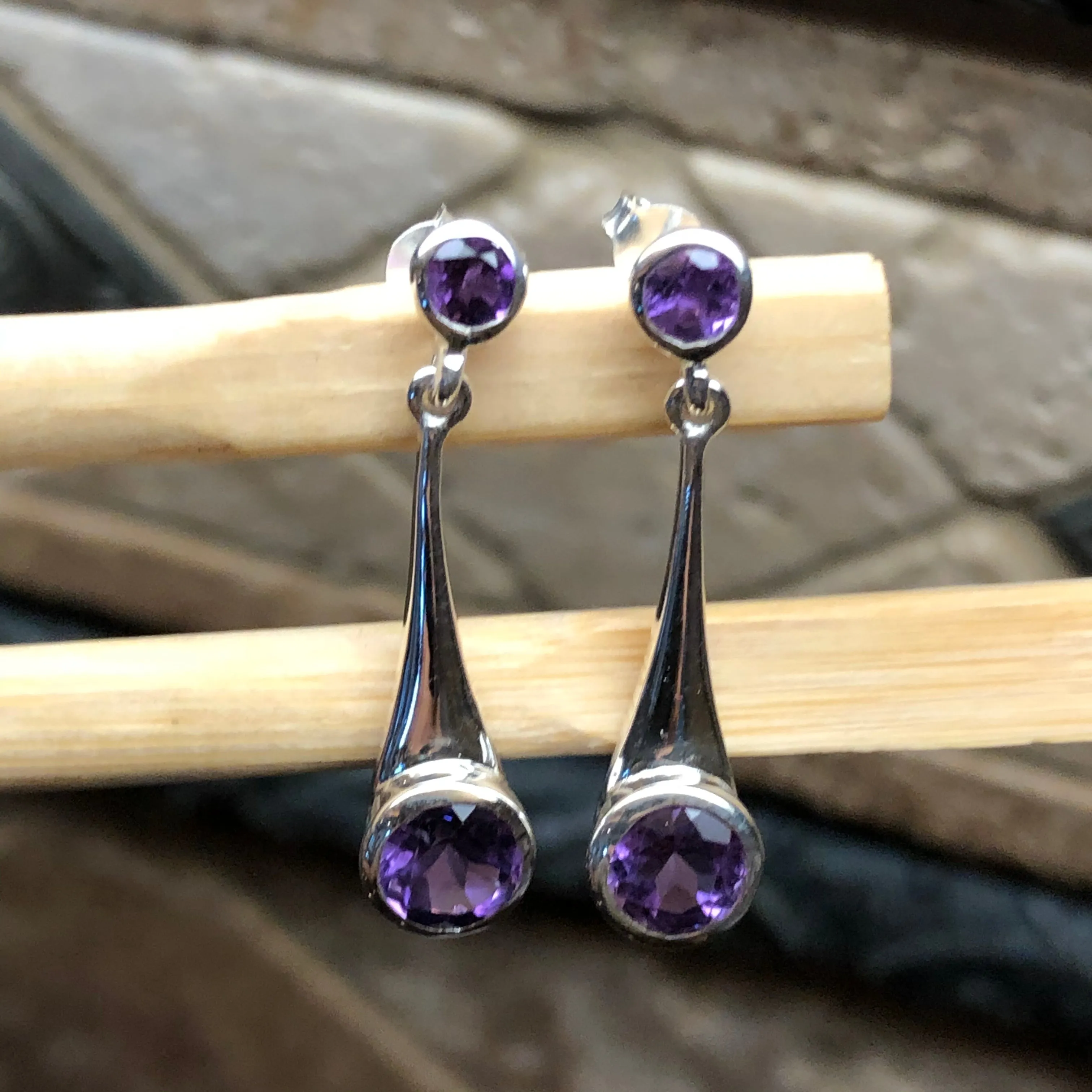 Natural 2ct Amethyst 925 Sterling Silver Earrings 28mm