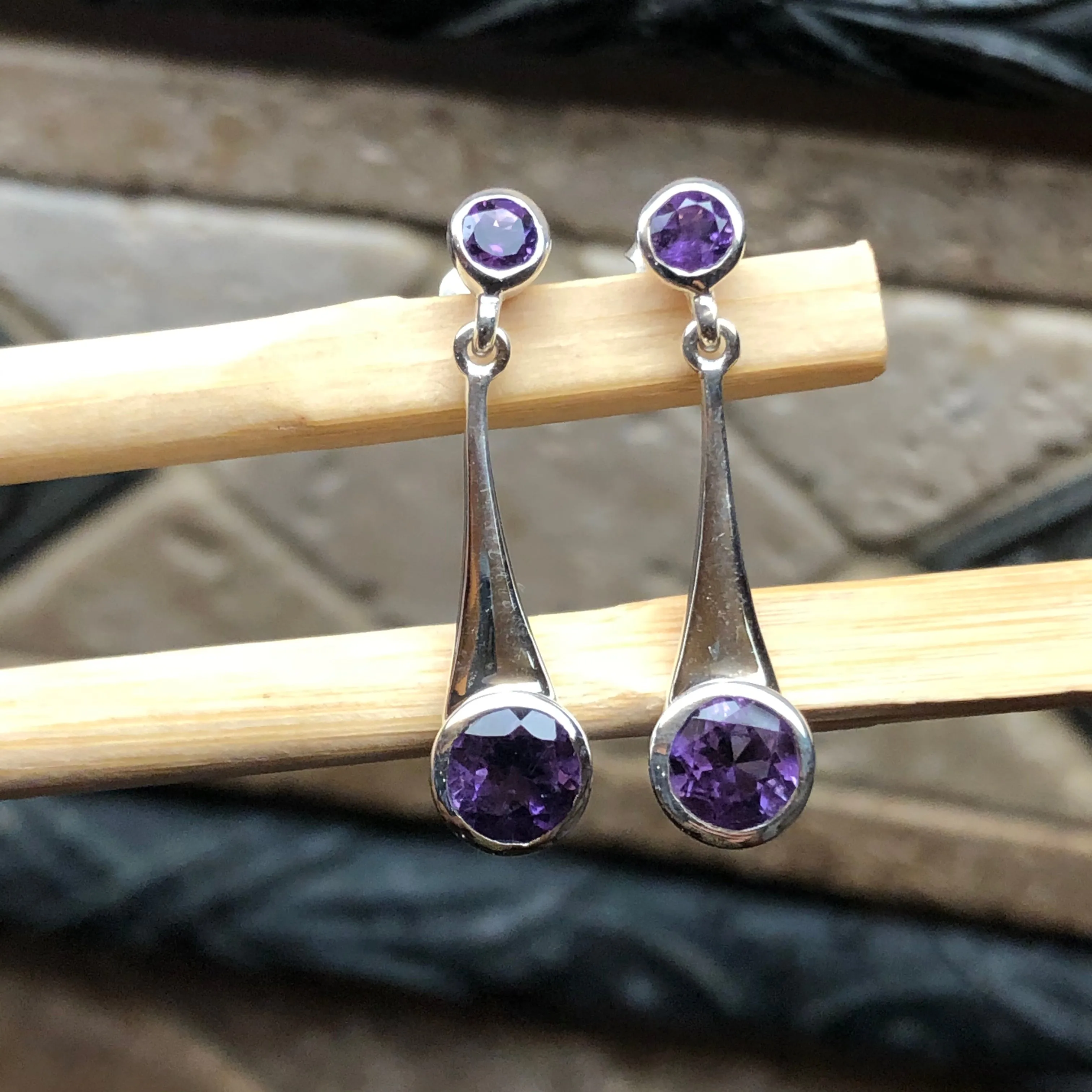 Natural 2ct Amethyst 925 Sterling Silver Earrings 28mm